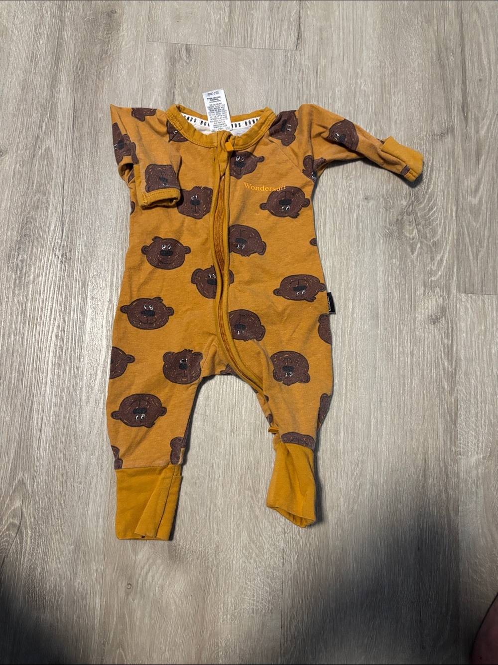 Bonds Mustard Bear Print Footed One-Piece